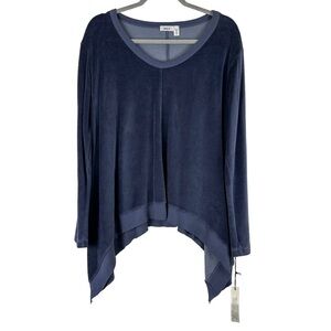 Wilt Sz S Women's Blue Extreme Pointed Side Seams Raw Band Open Neck Sweatshirt